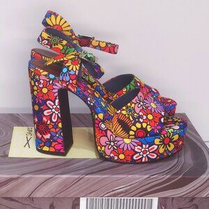 Jeffrey Campbell Summer - 3 Multi Floral Platform Sandal 8.5 Heels Anthropologie